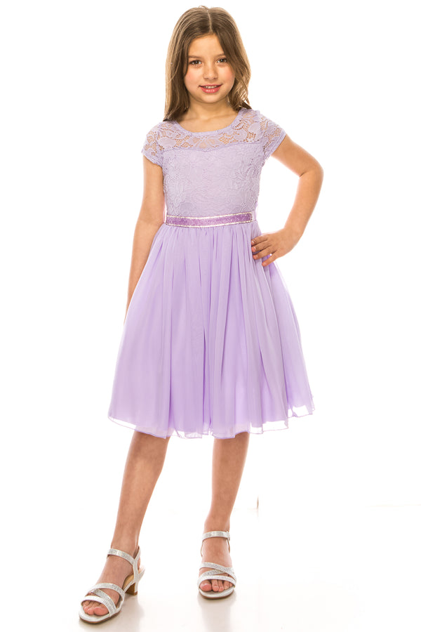 Lace and Chiffon Junior Bridesmaid Party Dress with Stone Belt, Sizes 8-14 - SophiasStyle.com